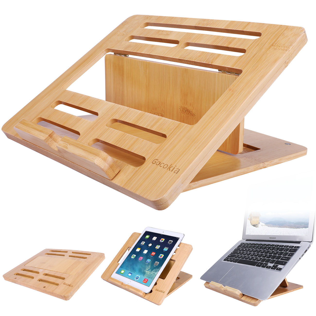 Laptop Stand Bamboo - Bambu ajustável dobrável Laptop Stand, Notebook